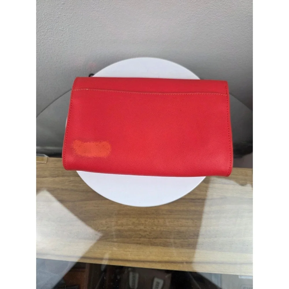 Tory Burch Robinson Red Orange Saffiano Leather Envelope Clutch Bag Mirror
